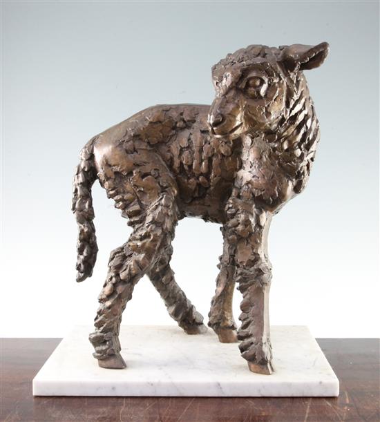 Sally Arnup (b.1930). A limited edition bronze study of a lamb, 16.25in.